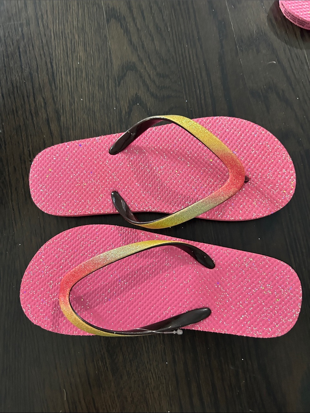 GIRLS pink multi color glitter flip flops NEW